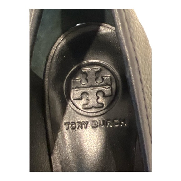 Tory Burch Patent Leather Claire Black Ballet Heels with Gold Hardware. - Picture 6 of 9